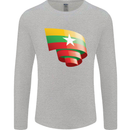 Curled Myanmar Flag Burmese Day Football Mens Long Sleeve T-Shirt Sports Grey
