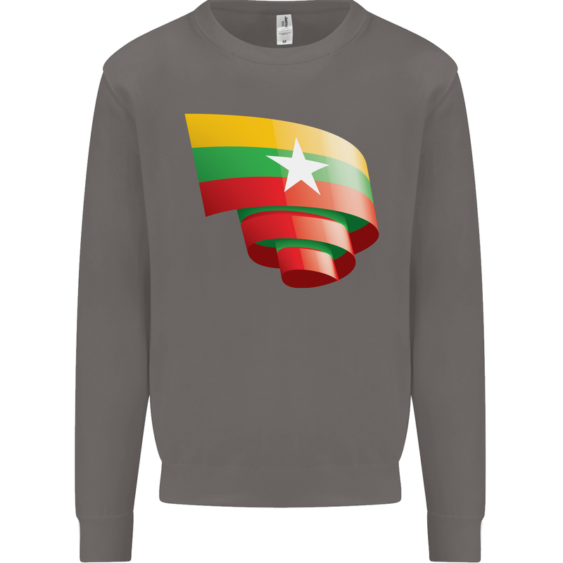 Curled Myanmar Flag Burmese Day Football Mens Sweatshirt Jumper Charcoal