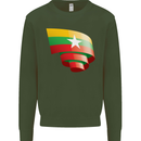 Curled Myanmar Flag Burmese Day Football Mens Sweatshirt Jumper Forest Green