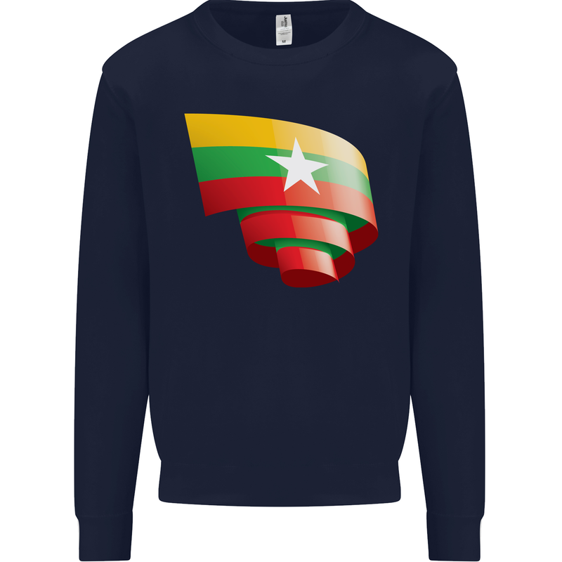Curled Myanmar Flag Burmese Day Football Mens Sweatshirt Jumper Navy Blue