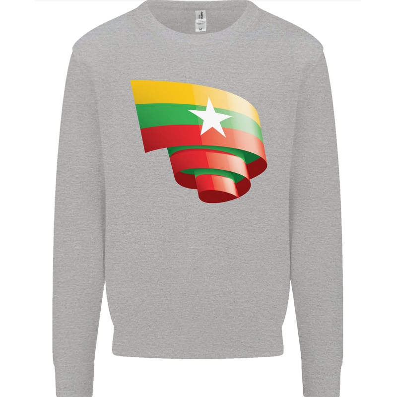 Curled Myanmar Flag Burmese Day Football Mens Sweatshirt Jumper Sports Grey