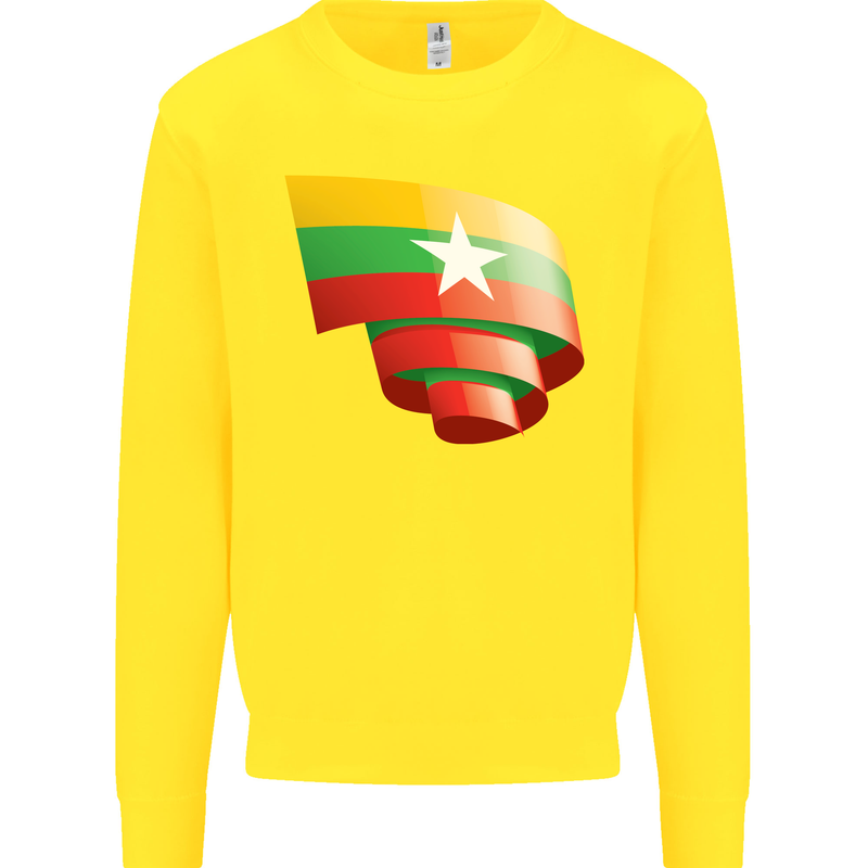 Curled Myanmar Flag Burmese Day Football Mens Sweatshirt Jumper Yellow
