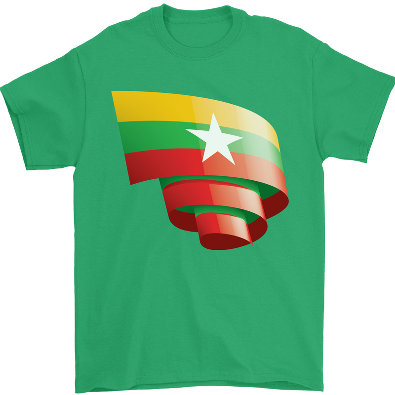 Curled Myanmar Flag Burmese Day Football Mens T-Shirt 100% Cotton Irish Green