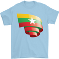 Curled Myanmar Flag Burmese Day Football Mens T-Shirt 100% Cotton Light Blue