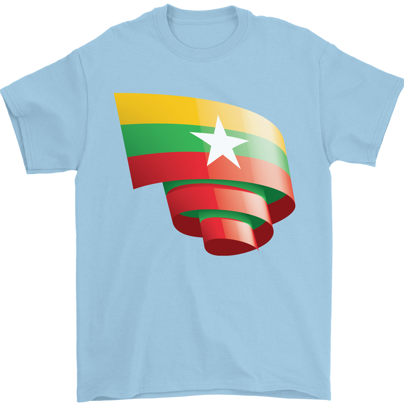 Curled Myanmar Flag Burmese Day Football Mens T-Shirt 100% Cotton Light Blue
