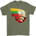 Curled Myanmar Flag Burmese Day Football Mens T-Shirt 100% Cotton Military Green