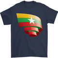 Curled Myanmar Flag Burmese Day Football Mens T-Shirt 100% Cotton Navy Blue