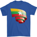 Curled Myanmar Flag Burmese Day Football Mens T-Shirt 100% Cotton Royal Blue