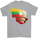 Curled Myanmar Flag Burmese Day Football Mens T-Shirt 100% Cotton Sports Grey