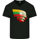 Curled Myanmar Flag Burmese Day Football Mens V-Neck Cotton T-Shirt Black