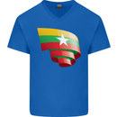 Curled Myanmar Flag Burmese Day Football Mens V-Neck Cotton T-Shirt Royal Blue