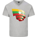 Curled Myanmar Flag Burmese Day Football Mens V-Neck Cotton T-Shirt Sports Grey
