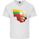 Curled Myanmar Flag Burmese Day Football Mens V-Neck Cotton T-Shirt White
