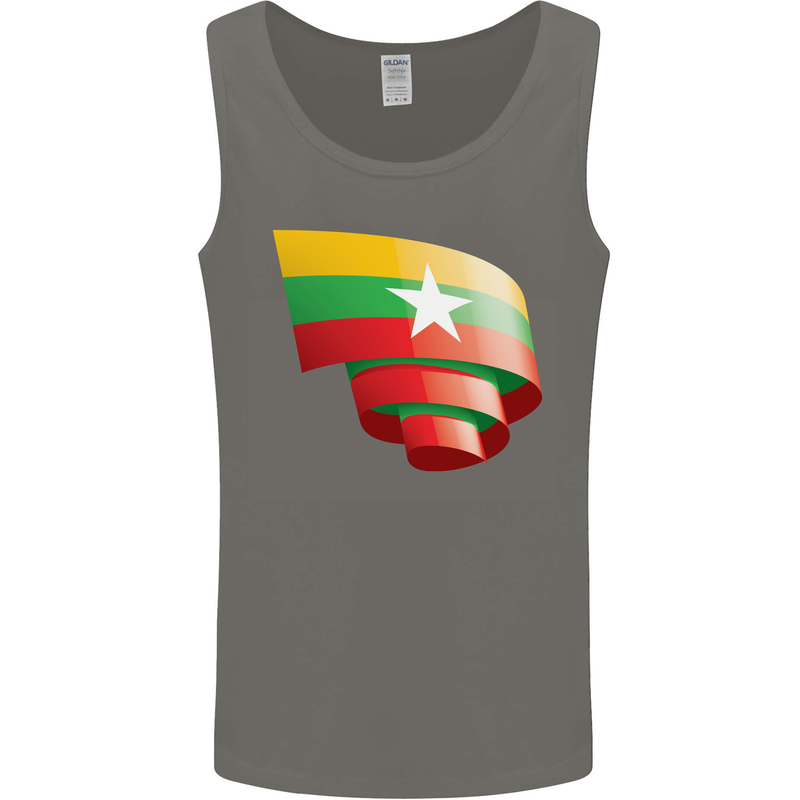 Curled Myanmar Flag Burmese Day Football Mens Vest Tank Top Charcoal