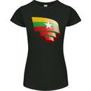 Curled Myanmar Flag Burmese Day Football Womens Petite Cut T-Shirt Black