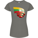 Curled Myanmar Flag Burmese Day Football Womens Petite Cut T-Shirt Charcoal