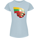 Curled Myanmar Flag Burmese Day Football Womens Petite Cut T-Shirt Light Blue