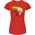 Curled Myanmar Flag Burmese Day Football Womens Petite Cut T-Shirt Red
