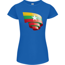Curled Myanmar Flag Burmese Day Football Womens Petite Cut T-Shirt Royal Blue
