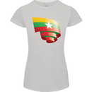 Curled Myanmar Flag Burmese Day Football Womens Petite Cut T-Shirt Sports Grey
