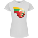 Curled Myanmar Flag Burmese Day Football Womens Petite Cut T-Shirt White