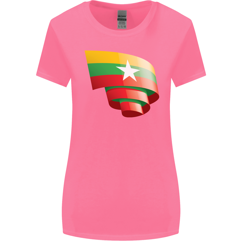 Curled Myanmar Flag Burmese Day Football Womens Wider Cut T-Shirt Azalea