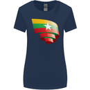 Curled Myanmar Flag Burmese Day Football Womens Wider Cut T-Shirt Navy Blue