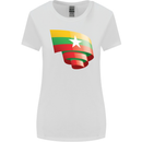 Curled Myanmar Flag Burmese Day Football Womens Wider Cut T-Shirt White