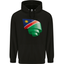 Curled Namibia Flag Namibian Day Football Childrens Kids Hoodie Black
