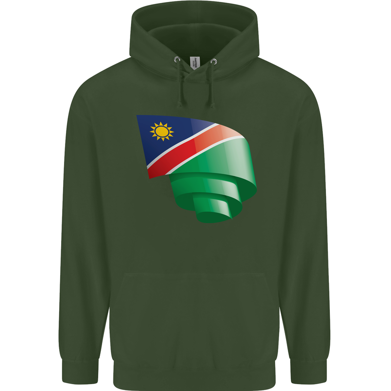 Curled Namibia Flag Namibian Day Football Childrens Kids Hoodie Forest Green
