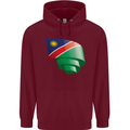 Curled Namibia Flag Namibian Day Football Childrens Kids Hoodie Maroon