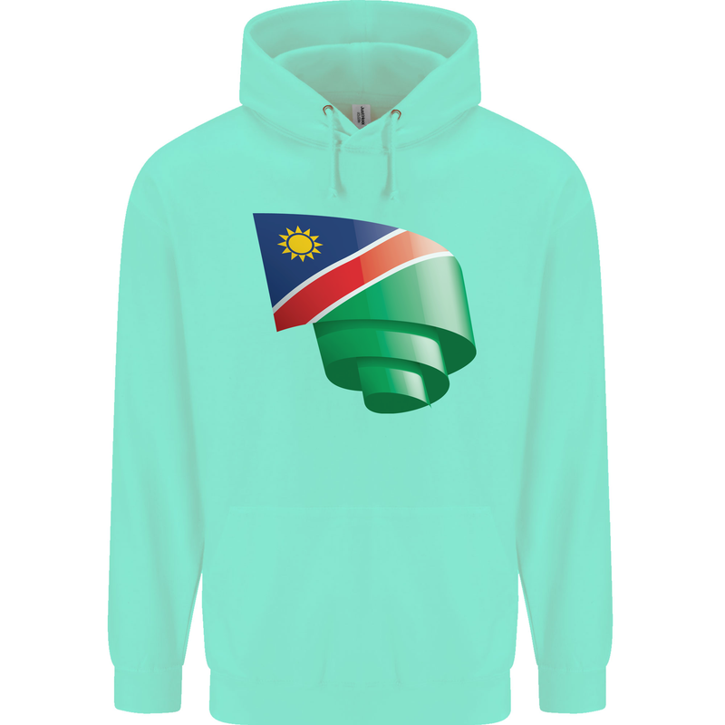 Curled Namibia Flag Namibian Day Football Childrens Kids Hoodie Peppermint