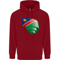 Curled Namibia Flag Namibian Day Football Childrens Kids Hoodie Red