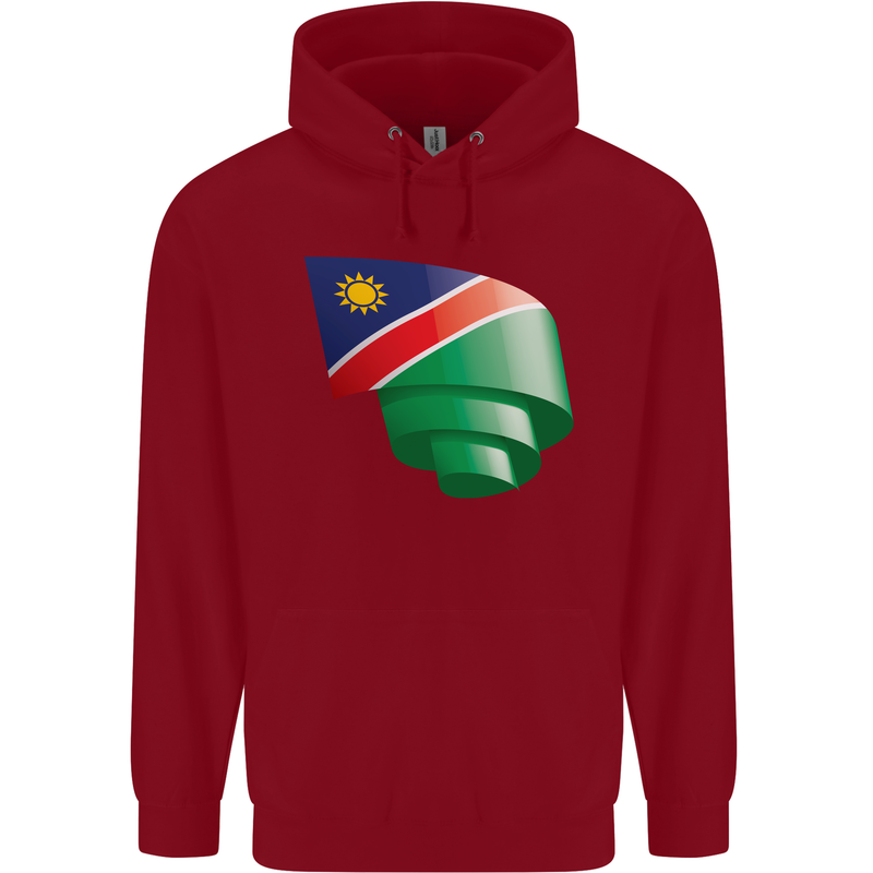 Curled Namibia Flag Namibian Day Football Childrens Kids Hoodie Red