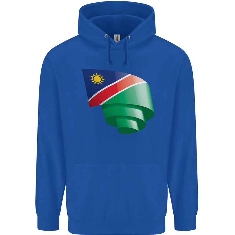 Curled Namibia Flag Namibian Day Football Childrens Kids Hoodie Royal Blue