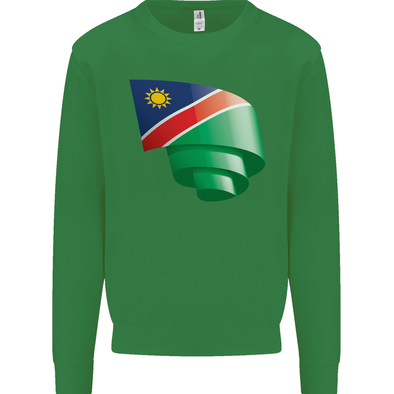 Curled Namibia Flag Namibian Day Football Kids Sweatshirt Jumper Irish Green