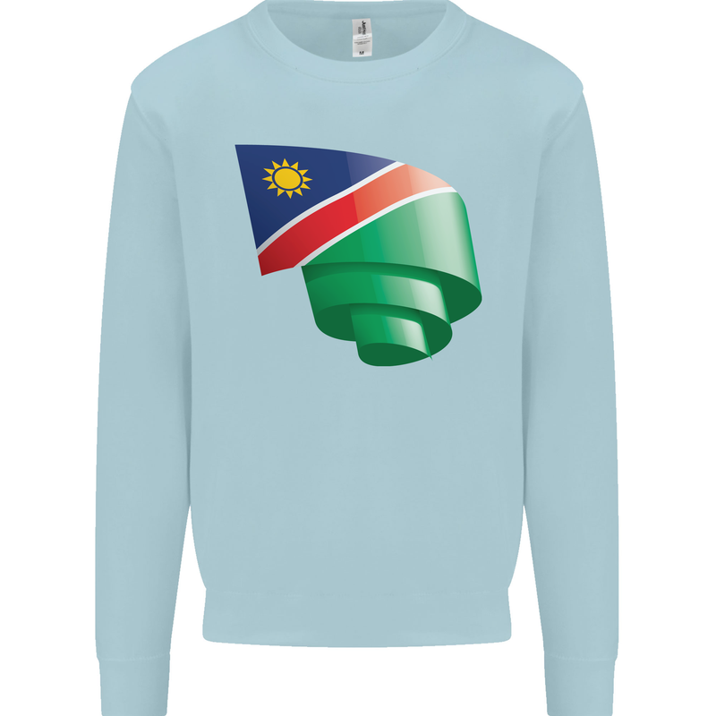 Curled Namibia Flag Namibian Day Football Kids Sweatshirt Jumper Light Blue