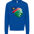 Curled Namibia Flag Namibian Day Football Kids Sweatshirt Jumper Royal Blue
