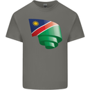 Curled Namibia Flag Namibian Day Football Kids T-Shirt Childrens Charcoal