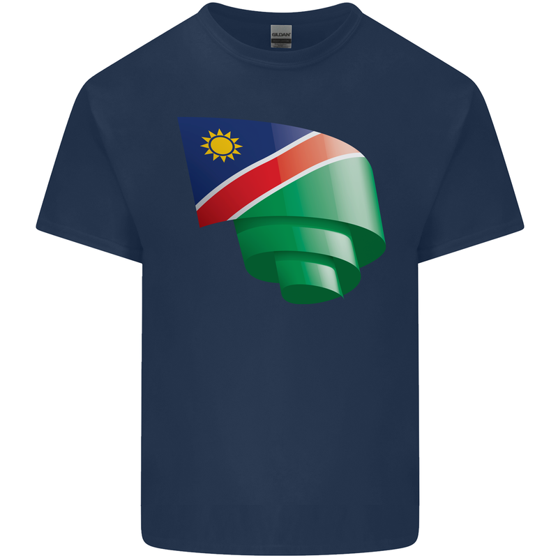 Curled Namibia Flag Namibian Day Football Kids T-Shirt Childrens Navy Blue