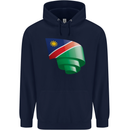 Curled Namibia Flag Namibian Day Football Mens 80% Cotton Hoodie Navy Blue