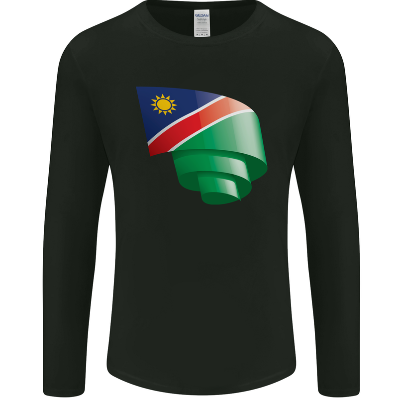 Curled Namibia Flag Namibian Day Football Mens Long Sleeve T-Shirt Black