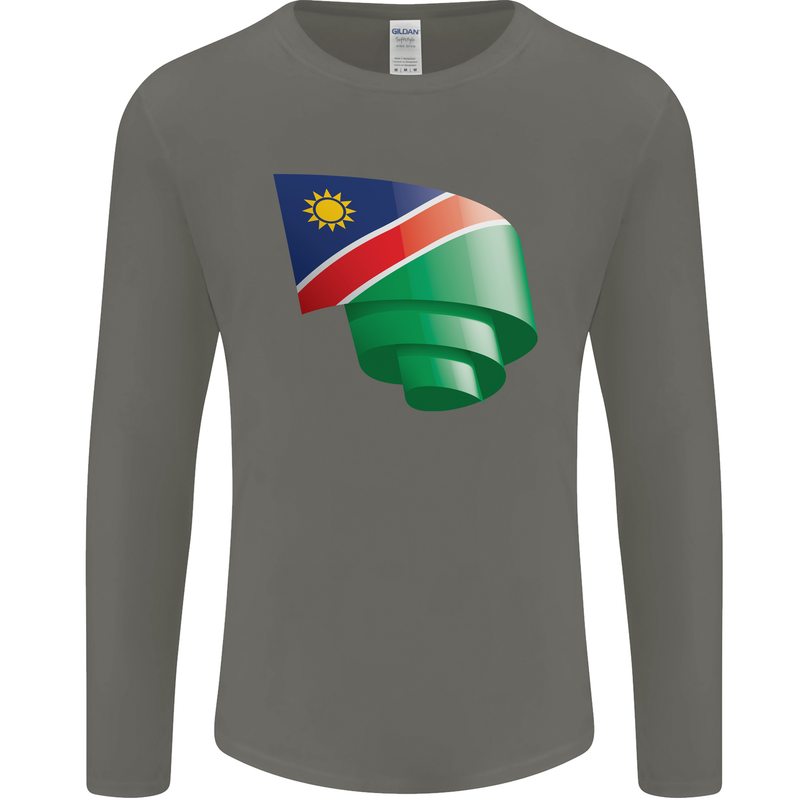 Curled Namibia Flag Namibian Day Football Mens Long Sleeve T-Shirt Charcoal
