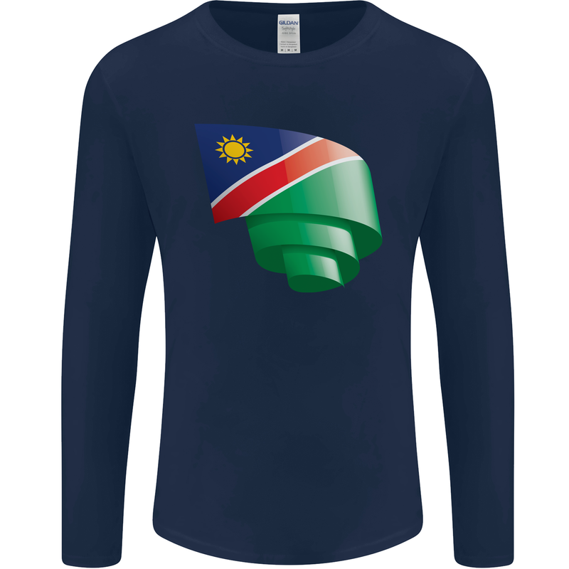 Curled Namibia Flag Namibian Day Football Mens Long Sleeve T-Shirt Navy Blue