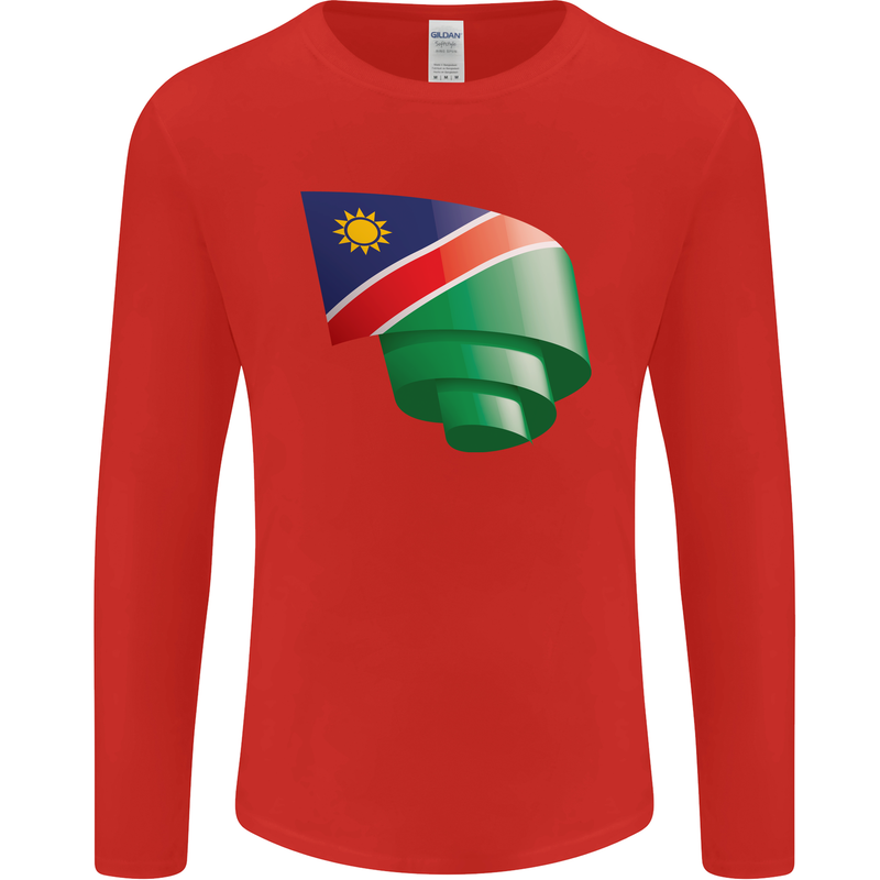 Curled Namibia Flag Namibian Day Football Mens Long Sleeve T-Shirt Red