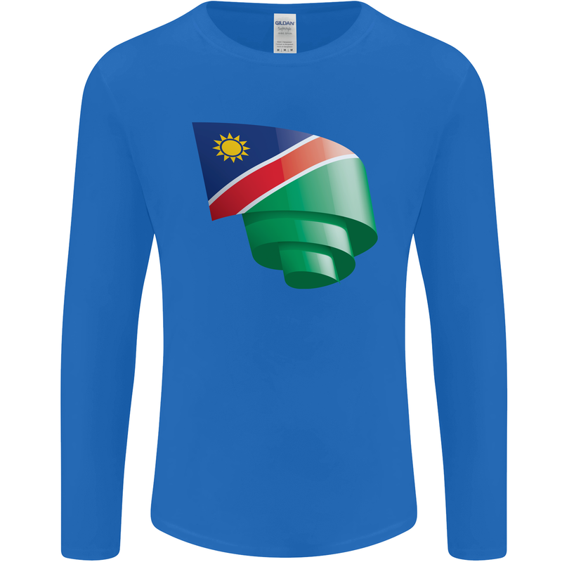 Curled Namibia Flag Namibian Day Football Mens Long Sleeve T-Shirt Royal Blue