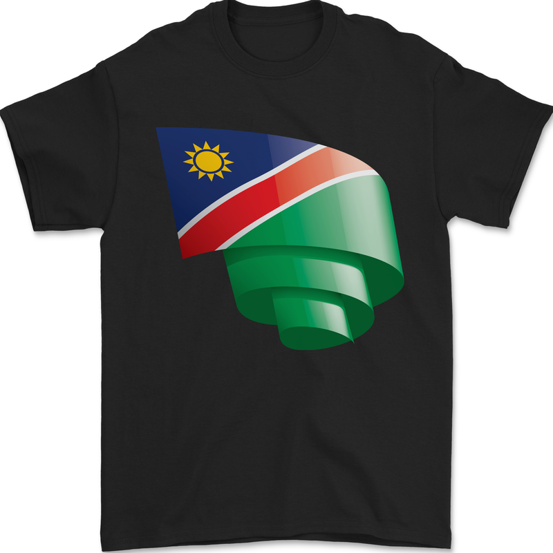 Curled Namibia Flag Namibian Day Football Mens T-Shirt 100% Cotton Black