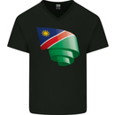 Curled Namibia Flag Namibian Day Football Mens V-Neck Cotton T-Shirt Black