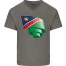 Curled Namibia Flag Namibian Day Football Mens V-Neck Cotton T-Shirt Charcoal