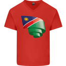 Curled Namibia Flag Namibian Day Football Mens V-Neck Cotton T-Shirt Red